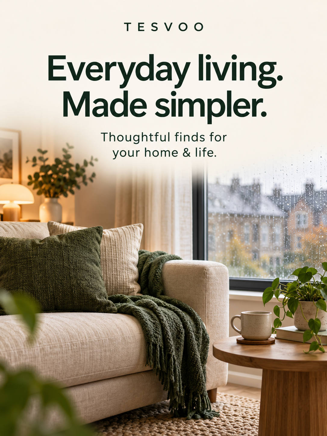 TESVOO — Everyday living. Made simpler. Thoughtful finds for your home and life. Mobile banner.